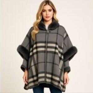 Grey, Black & Beige Hooded Cape